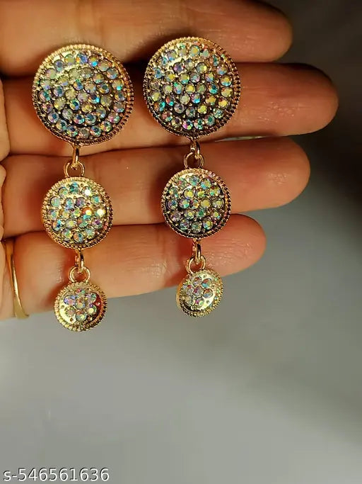 Goldplated Stones Studed Partywear Long Earrings