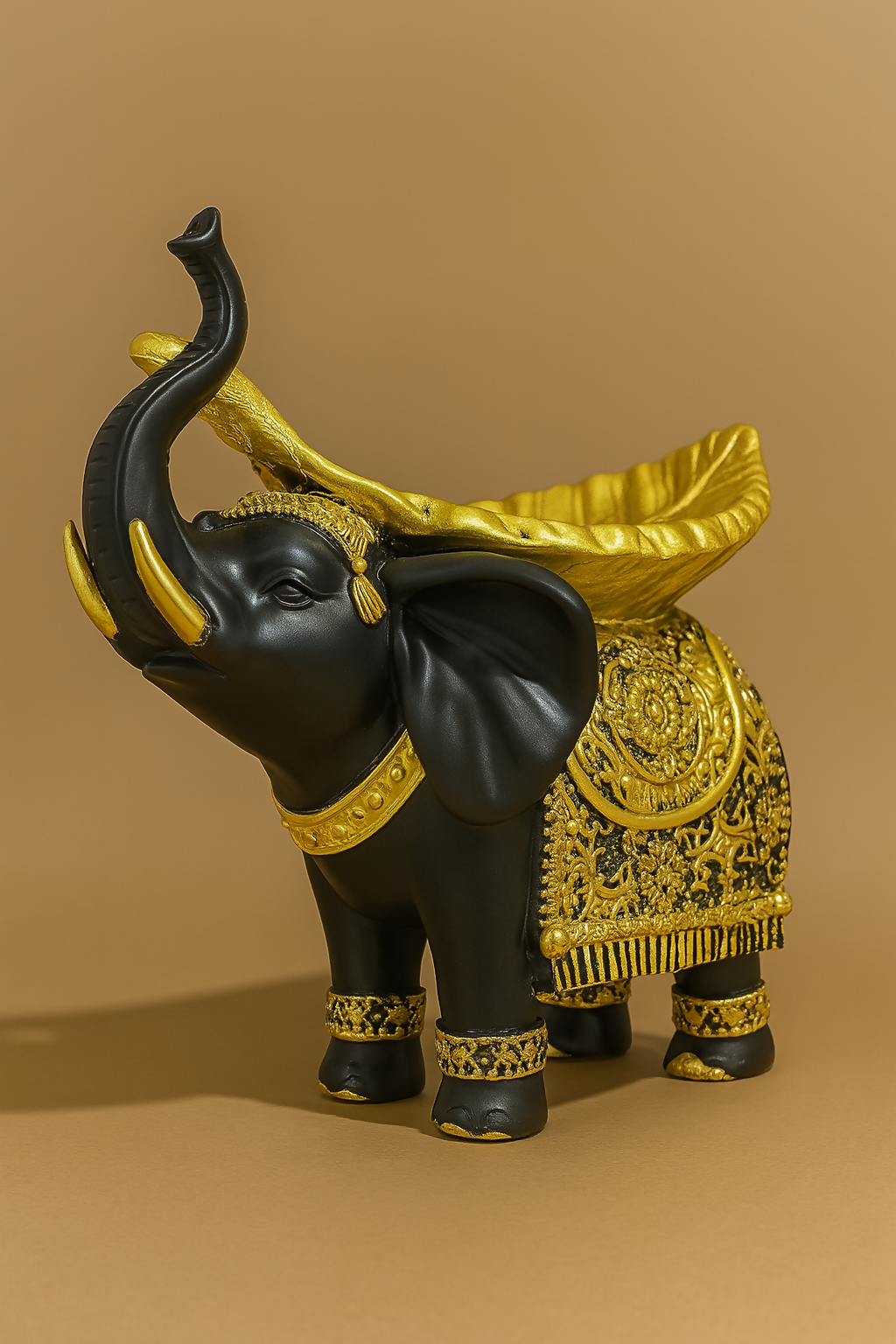 HOME DECOR Royal Black and Gold Elephant Statue  – Luxury Indian Figurine