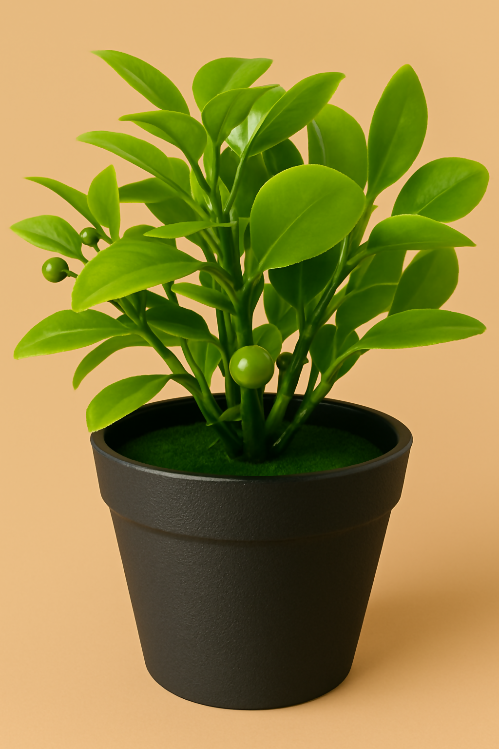 "Artificial Green Leaf Plant in Matte Black Pot – Realistic Faux Indoor Plant for Tabletop, Office Desk & Home Décor – Low Maintenance Decorative Accent – Thoughtful Gift for Housewarming, Diwali, or Festive Occasions"