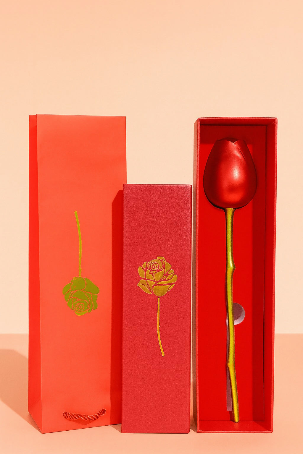 Luxury Red Metal Rose with Golden Stem – Artificial Forever Rose in Premium Gift Box & Carry Bag | Romantic Valentine’s Day Gift for Girlfriend, Wife, Anniversary, Birthday & Special Occasions