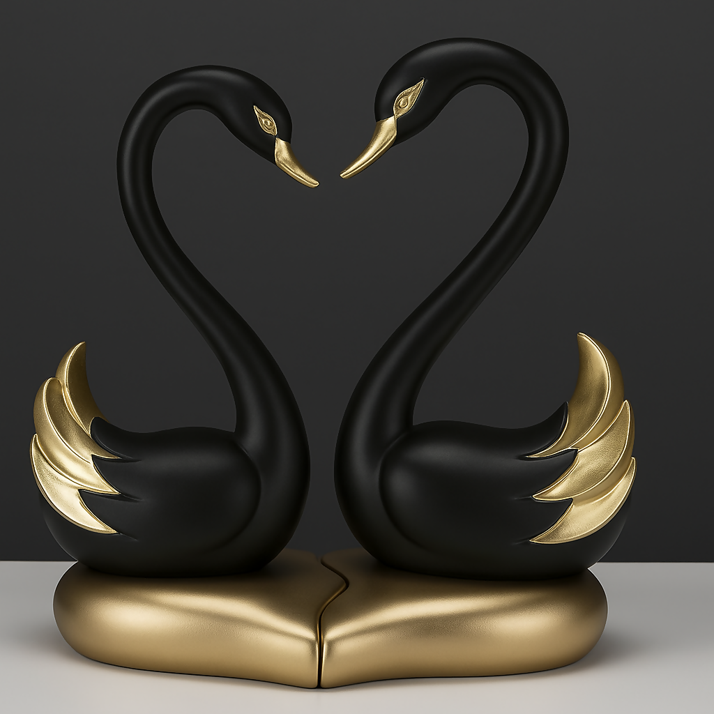 HOME DECOR Black & Gold Swan Couple Showpiece – Romantic Home Decor Figurine