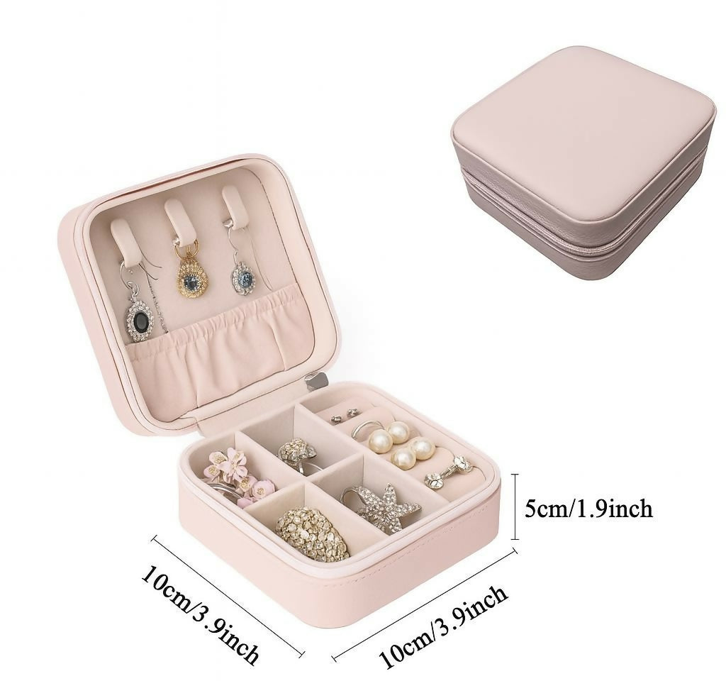 Premium Velvet Travel Jewelry Organizer Box – Compact Portable Storage Case with Compartments (Blush Pink)
