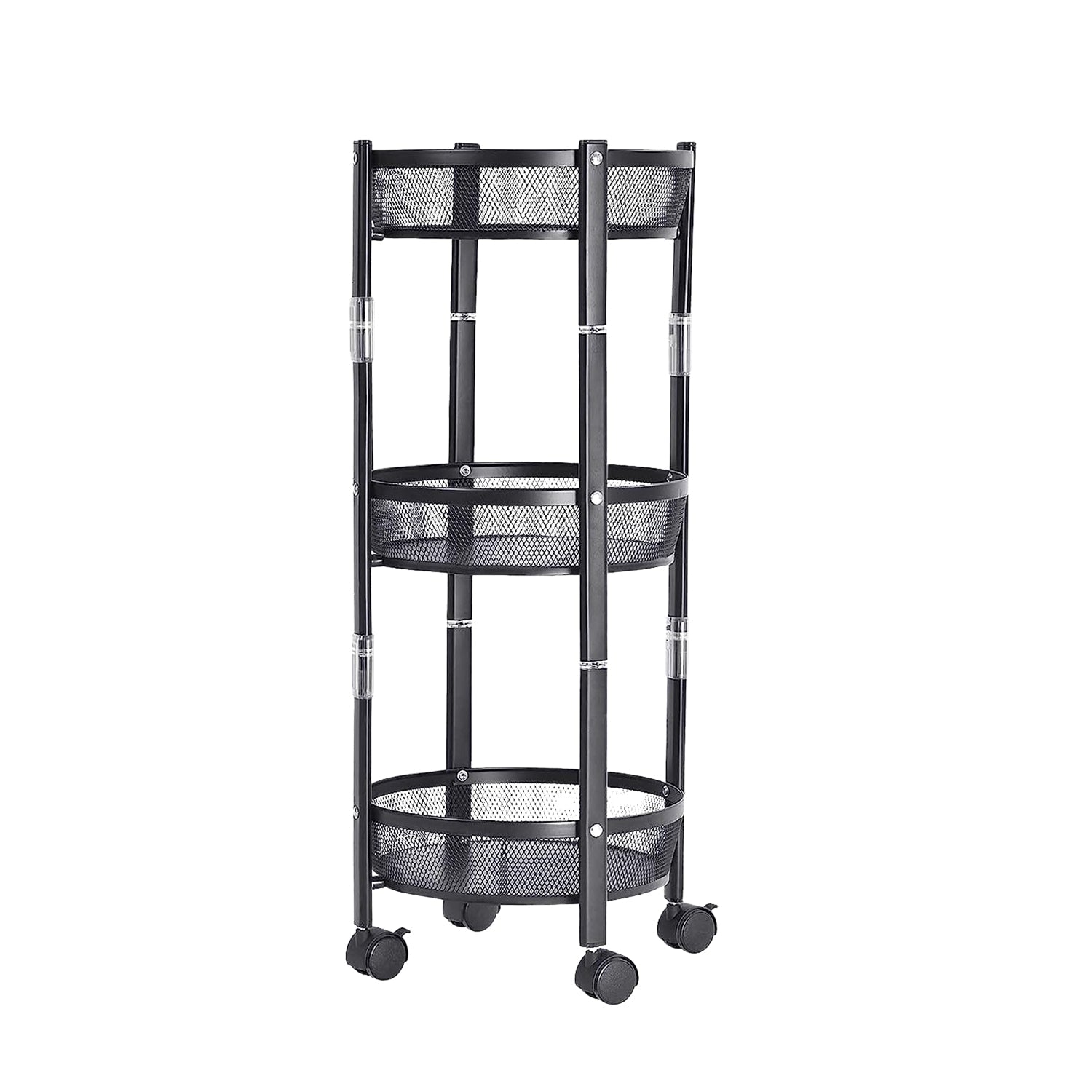 3-Layer Round Metal Mesh Utility Storage Trolley with Wheels