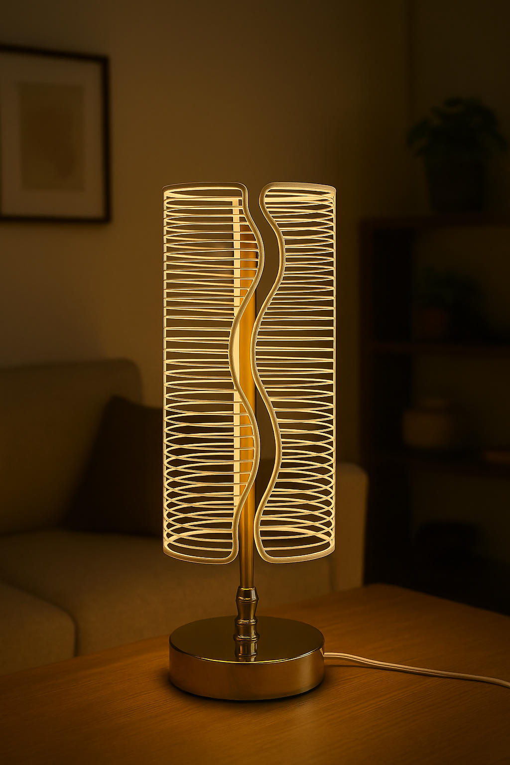 HOME DECOR Modern 3D Optical Illusion LED Table Lamp with Wavy Geometric Design  – Touch Sensor Light with Warm White Glow