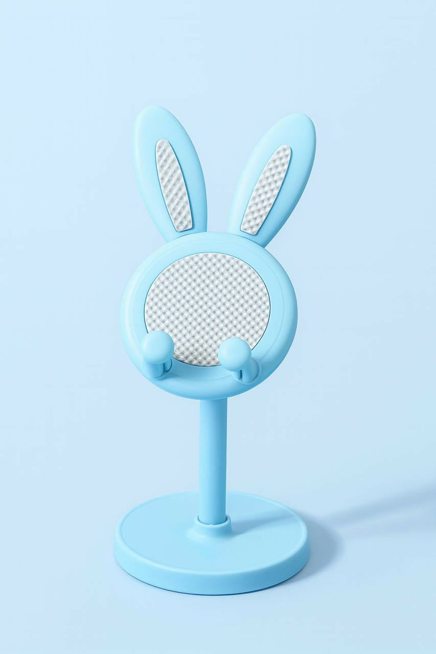 Cute Bunny Ear Design Mobile Phone Stand Holder – Adjustable Desk Mount for Smartphones, Tablets, and E-Readers – Sturdy & Stable Base with Non-Slip Pads – Lightweight Portable Stand for Home, Office & Study Table – Blue Color