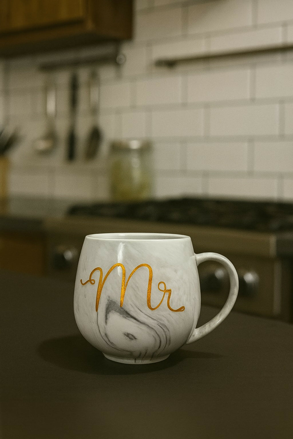 Premium Ceramic Coffee Mug with Golden Print “Mr” | Stylish Marble Finish White Tea Cup with Handle | Perfect Gift for Husband, Boyfriend, Anniversary, Wedding & Everyday Use