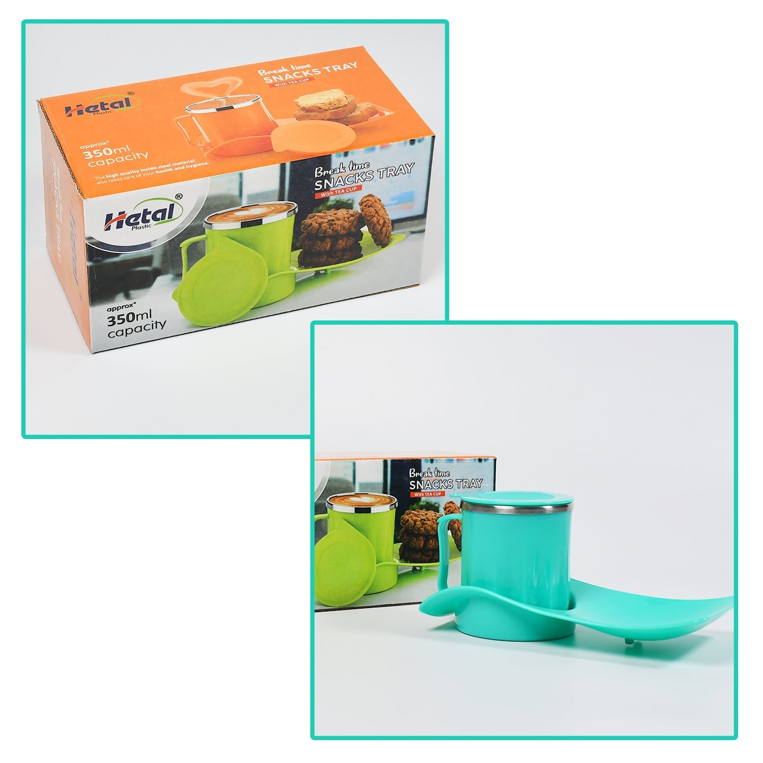 Customize Snack Tray with 350ml Steel Cup for Kids & Home Use