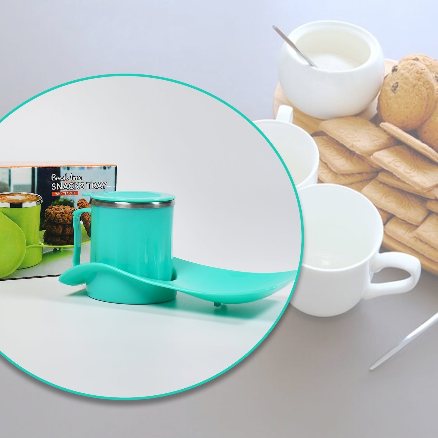 Customize Snack Tray with 350ml Steel Cup for Kids & Home Use
