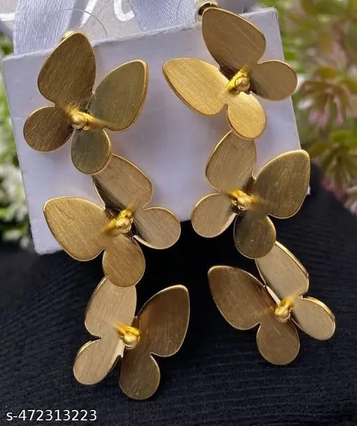 Stainless Steel Gold Plated Partywear Butterfly Earrings