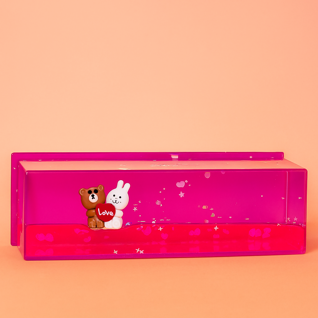 paper weight Cute Bear and Bunny LOVE Display Showpiece – Romantic Couple Figurine in Transparent Red Base Case with Star Confetti – Decorative Valentine Gift for Boyfriend, Girlfriend, Anniversary, or Home Décor