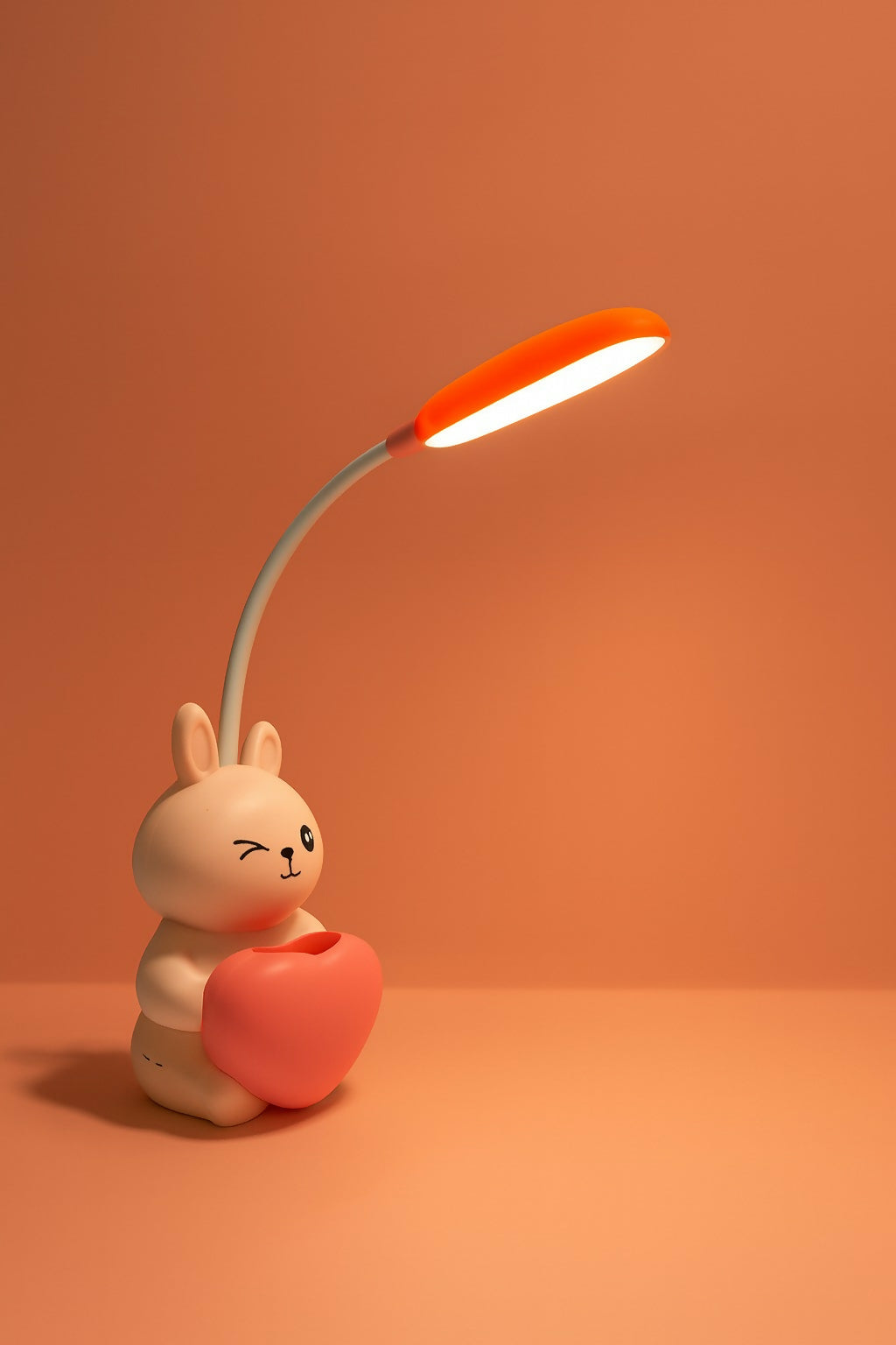 Cute Bunny LED Desk Lamp with Pen Holder & Heart Design – Flexible Gooseneck, Eye Protection Study Light for Kids, Rechargeable Night Lamp for Bedroom, Study Table, and Gift Purpose