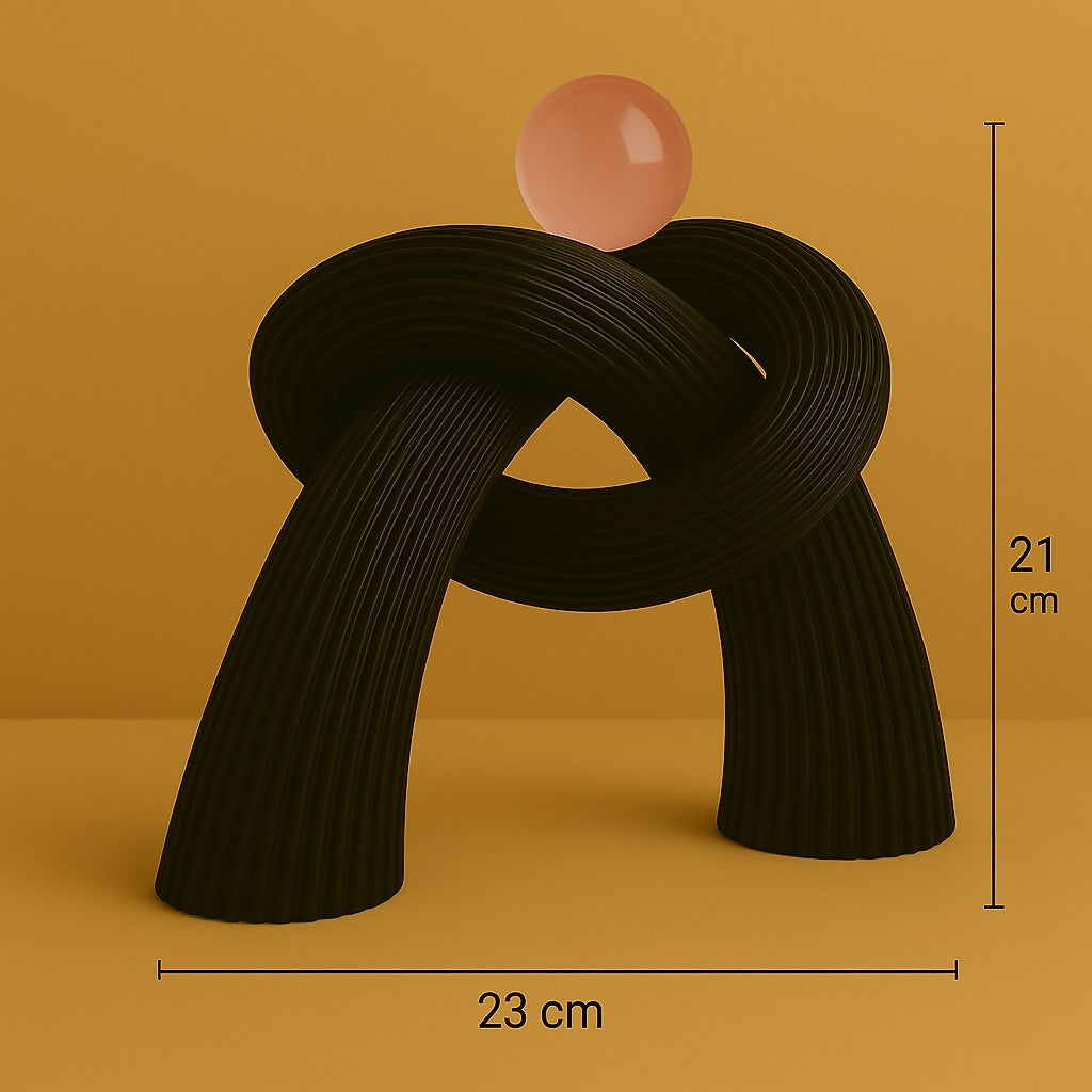 HOME DECOR Black Abstract Knot Sculpture with Pink Sphere – Modern Resin Art