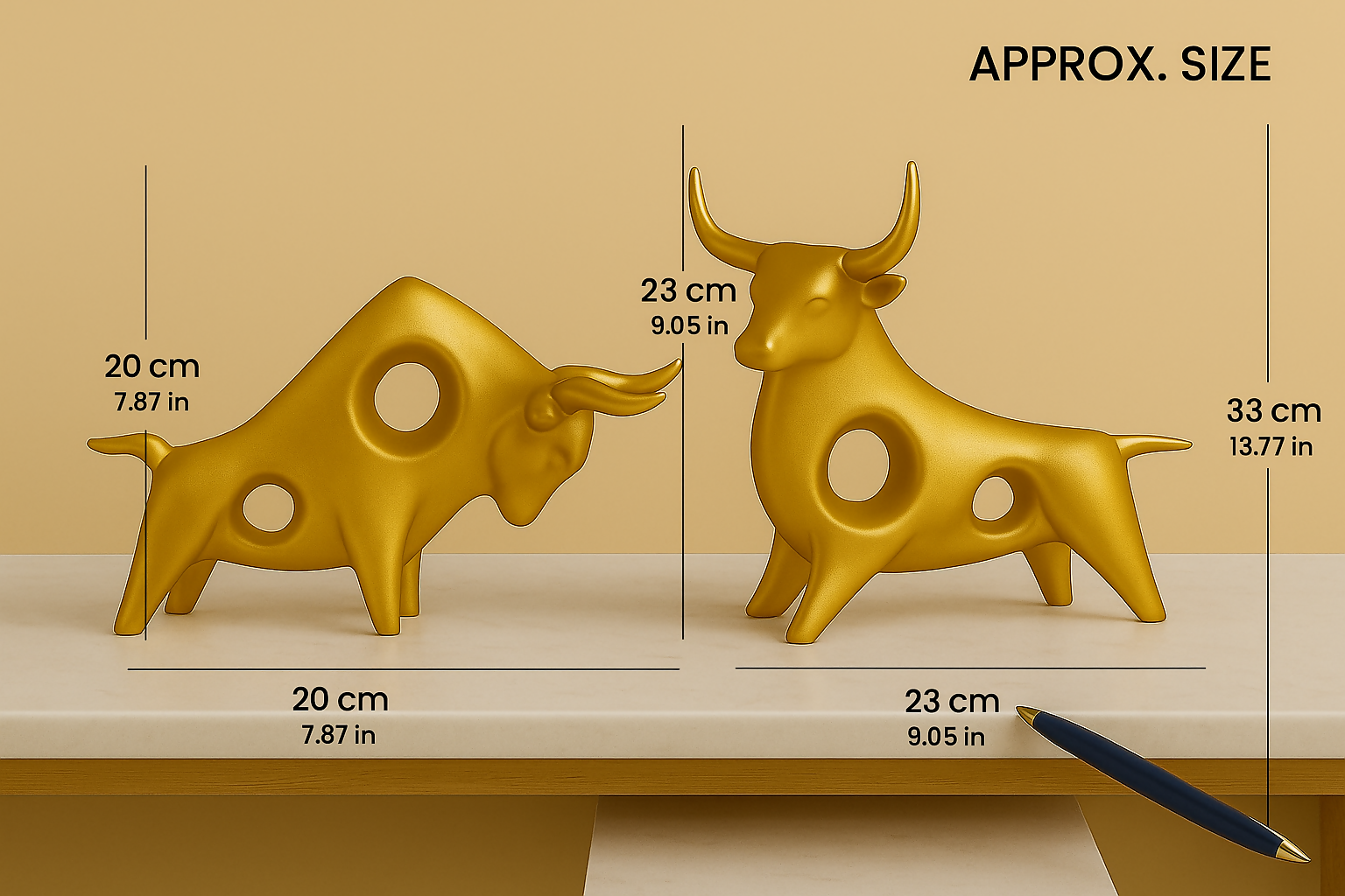 HOME DECOR Modern Golden Bull Figurine Set – Abstract Resin Sculpture (Set of 2)