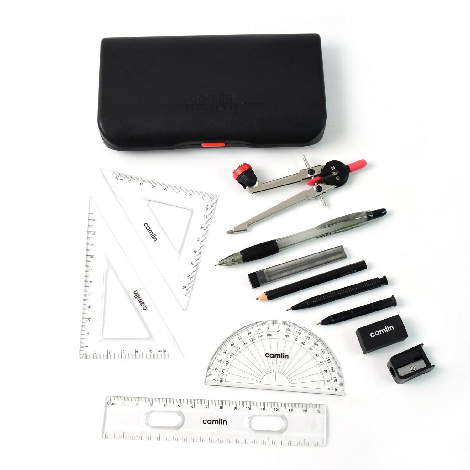 Camlin Scholar Pro Geometry Box – 12-Piece Maths Drawing Instruments Set
