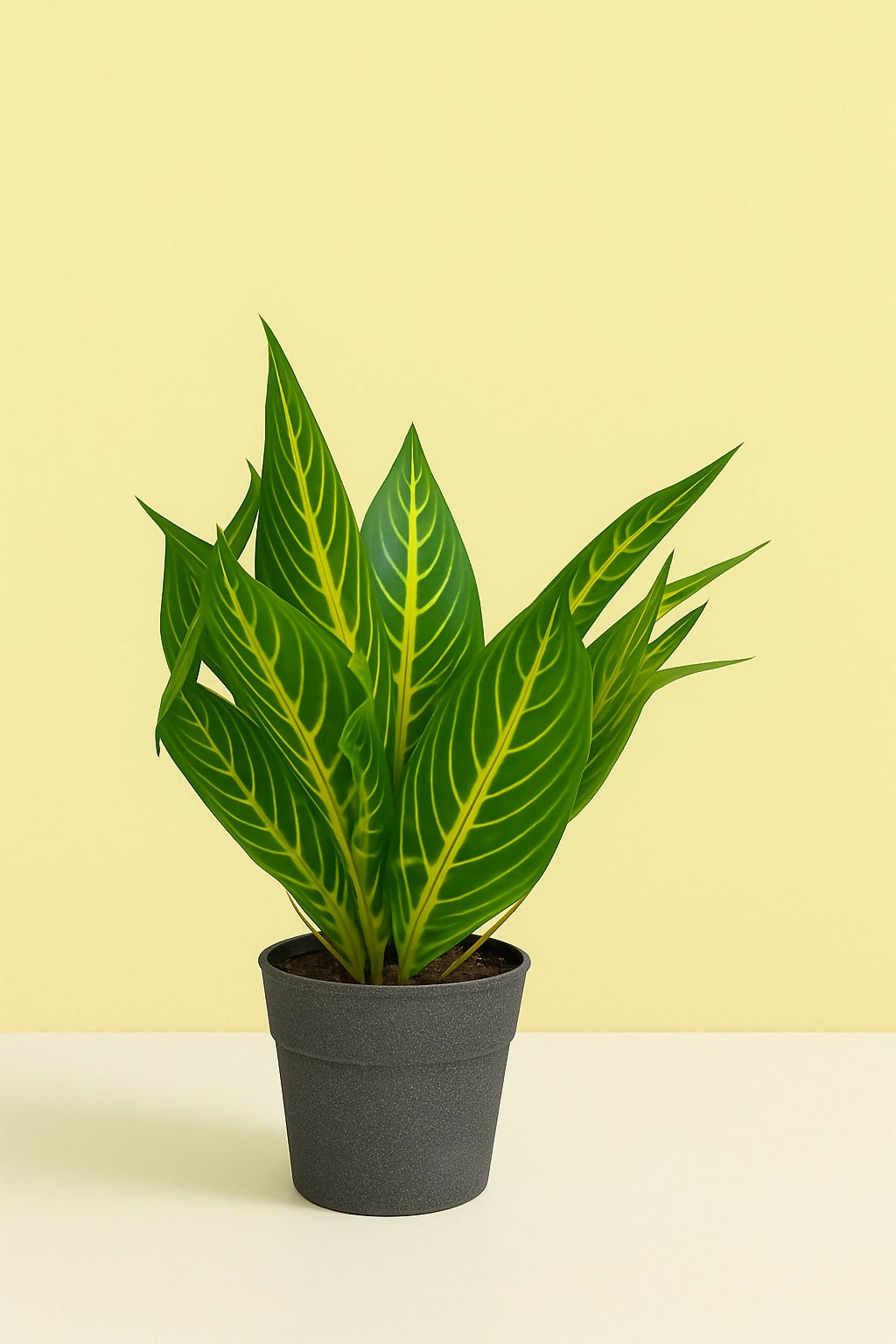 Artificial Zebra Leaf Plant with Black Pot – Realistic Decorative Faux Green Plant for Home, Office, and Tabletop Décor