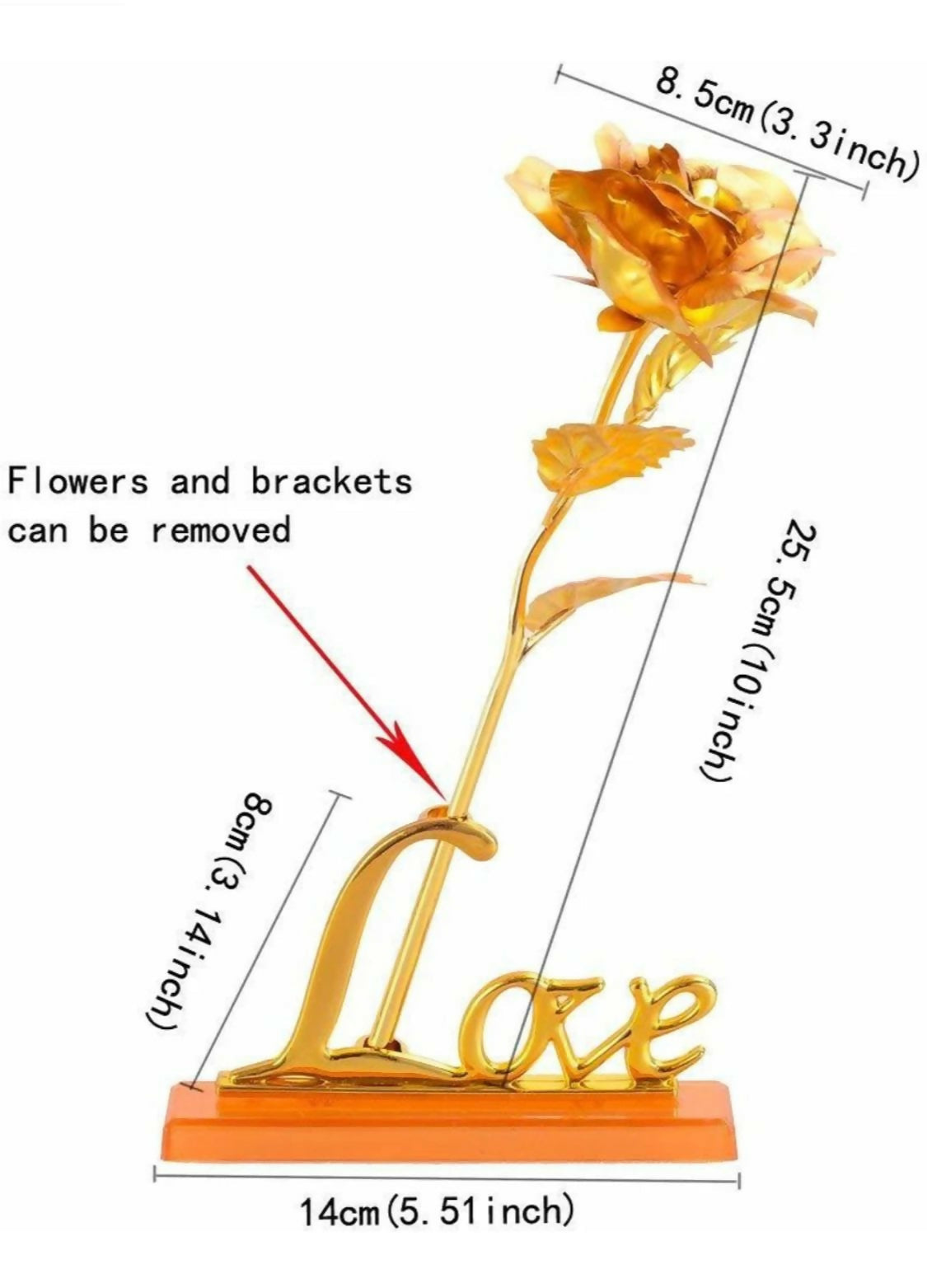 Luxury Golden Metal Rose with “Love” Stand – Elegant Decorative Flower Figurine for Romantic Gifts, Anniversary, Valentine’s Day, Home Decor, and Table Centerpiece – Gold Plated Artificial Rose Showpiece