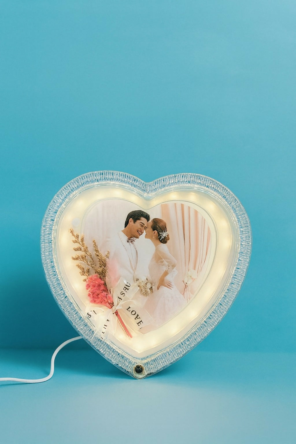 Heart Shape LED Photo Frame with Wedding Theme | Romantic Couple Night Light with Customized Picture | Decorative Love Lamp for Bedroom, Anniversary, Valentine’s Day, Wedding Gift for Husband Wife