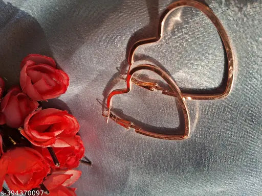 Heart Shape Light-Weight Rose Gold Hoop Earrings for Women and Girl