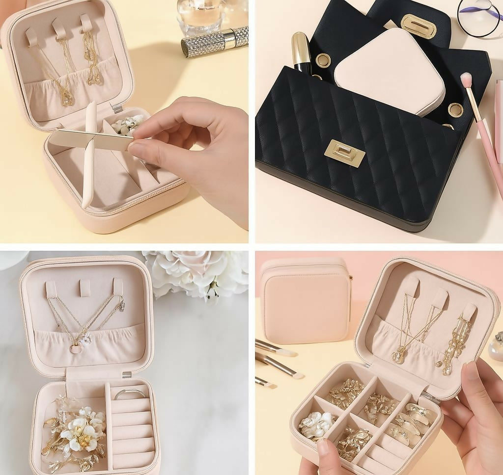 Premium Velvet Travel Jewelry Organizer Box – Compact Portable Storage Case with Compartments (Blush Pink)