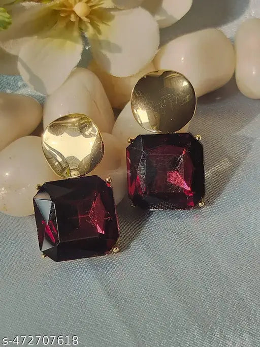 Gold Plated Partywear Earrings with Different Colour Stones