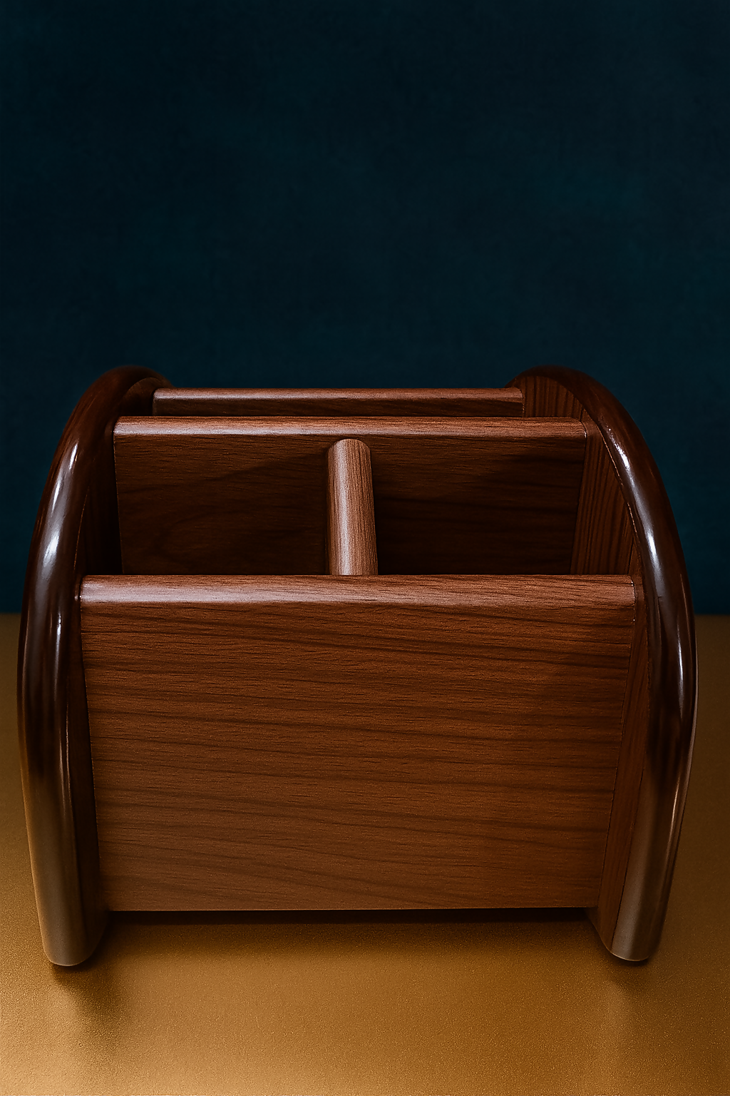 Premium Wooden Desk Organizer Pen Stand with 3 Compartments