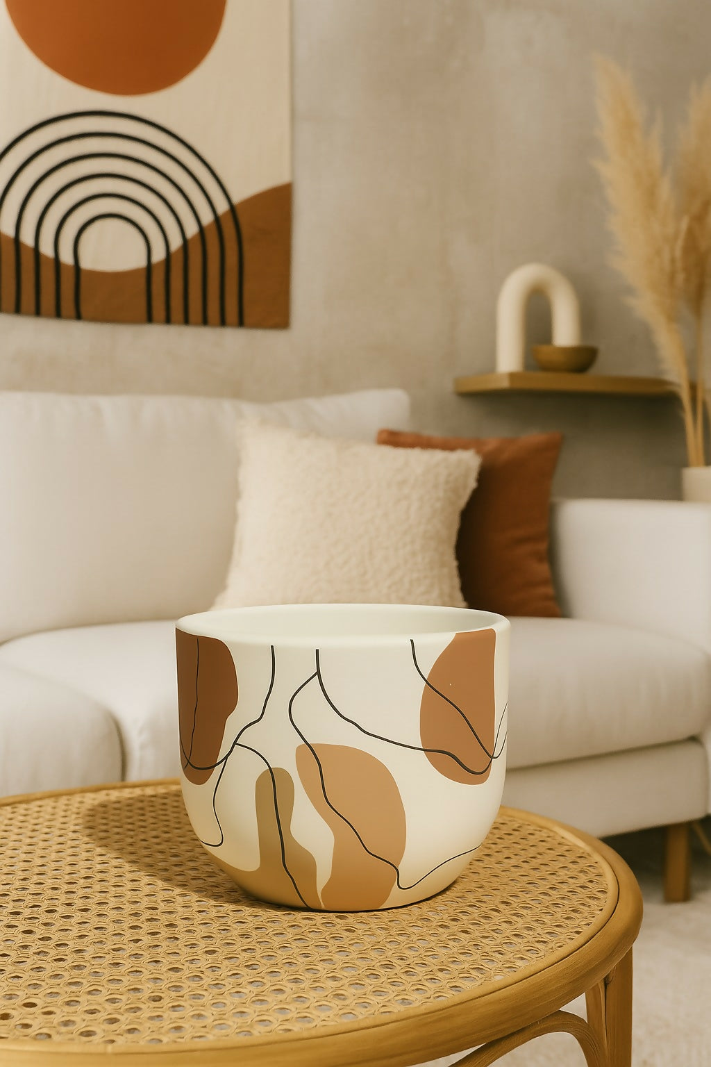 Modern Abstract Ceramic Planter Pot with Earth-Tone Artistic Design – Decorative Indoor Plant Pot for Home, Office, or Living Room – 6-Inch Minimalist Matte Finish Pot