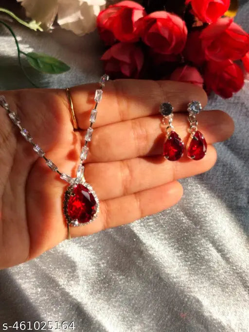 Partywear Diamond Necklace earring Set With Red Stone