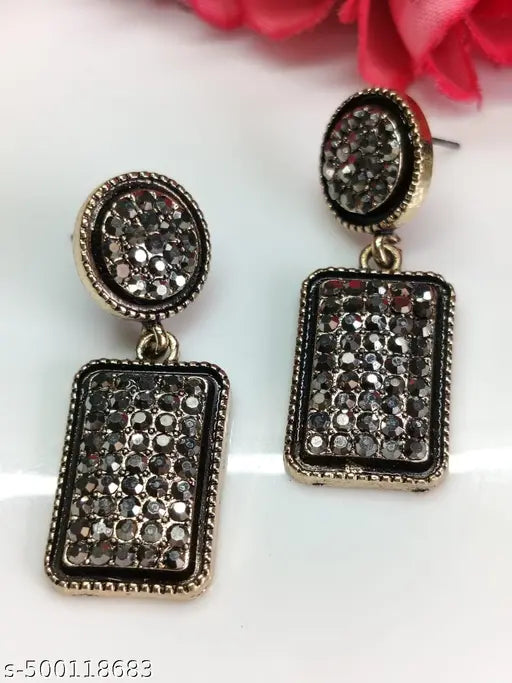 Partywear Fancy Earrings Studded with Black Stones