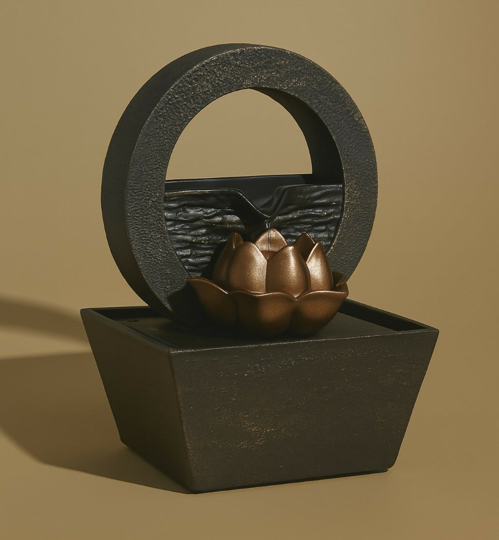 Lotus Ring Indoor Tabletop Fountain with LED Light – Feng Shui Inspired Water Feature for Meditation, Home & Office Decor