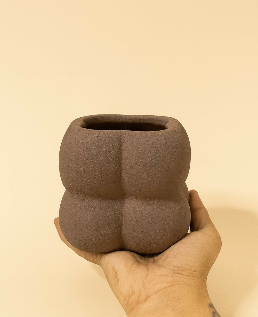 Modern Abstract Bubble Ceramic Planter Pot – Small Matte Brown Indoor Plant Pot with Textured Finish for Succulents, Herbs & Cacti – Unique Sculptural Home Decor Pot for Tabletop or Shelf Display