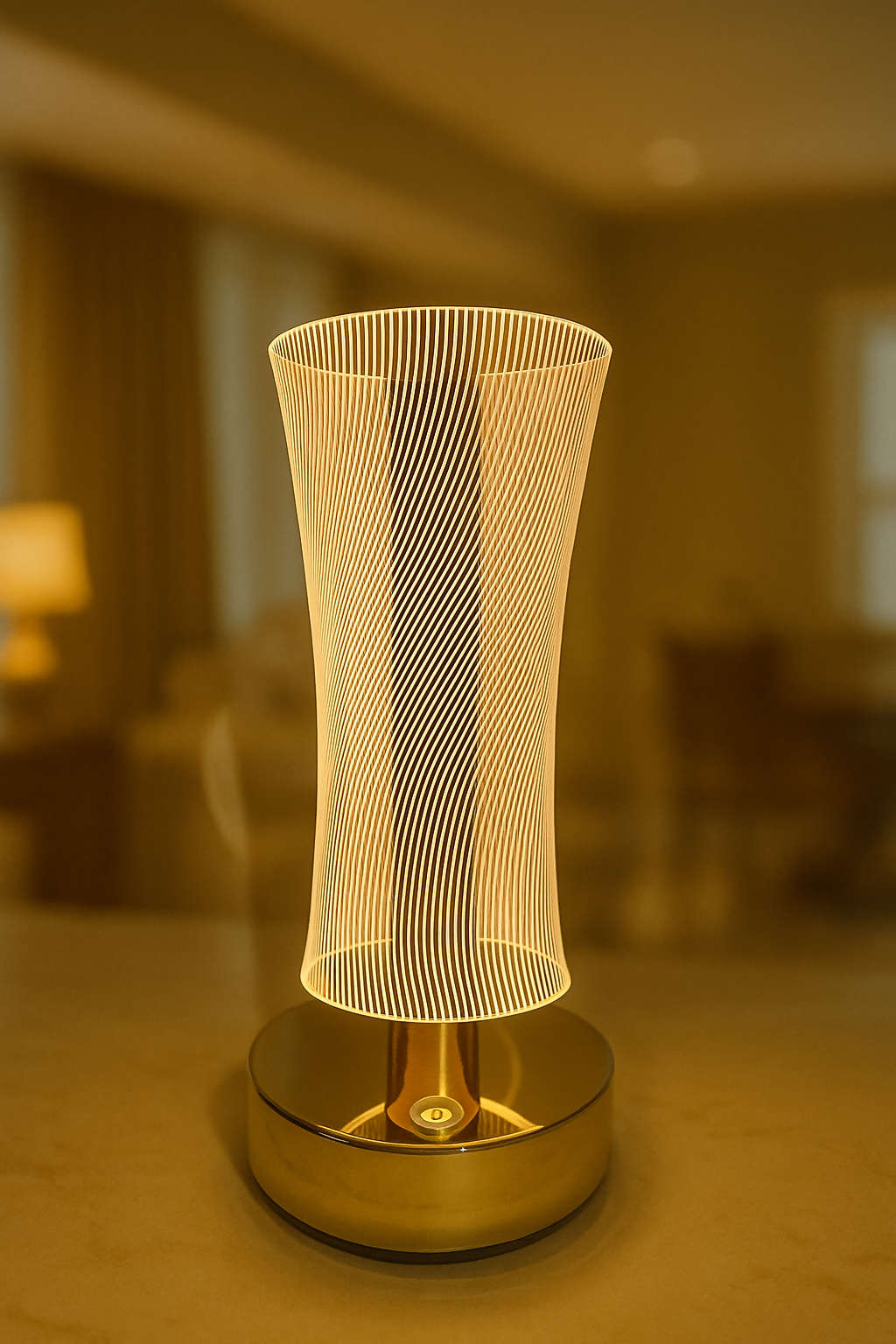 Artistic Spiral Glow Acrylic LED Night Lamp with Golden Touch Base – Elegant Mood Light for Bedroom, Lounge & Workspace