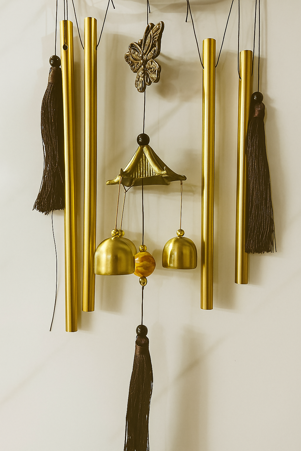 Boho Dreamcatcher Wind Chime with Butterfly Charms and Golden Bells – Handcrafted Metal Tube Chime with Tassels for Positive Energy, Sound Healing & Home Décor – Ideal for Bedroom, Balcony, Meditation Space & Gifts