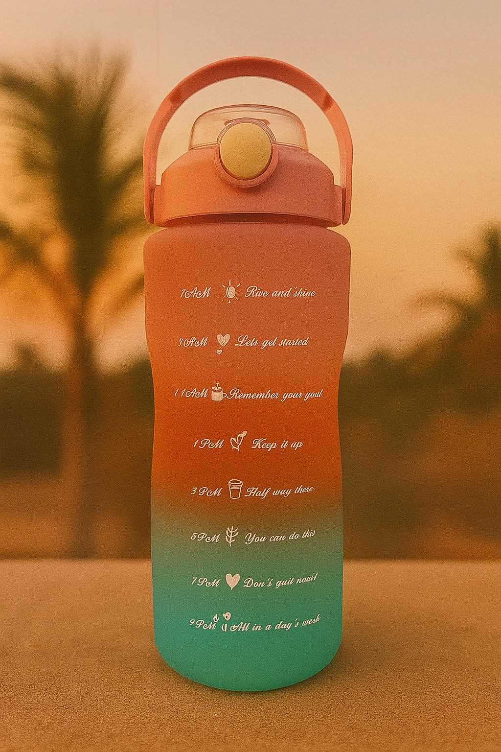 GlowSip Coral Gradient Water Bottle Set – 3-Pack (300ml–1L) with Time Markers & Inspirational Reminders – BPA-Free Leakproof Hydration Bottles