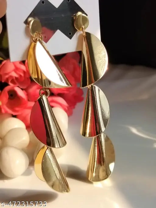 Partywear Bellshdped Gold Plated Long Tassel Earrings