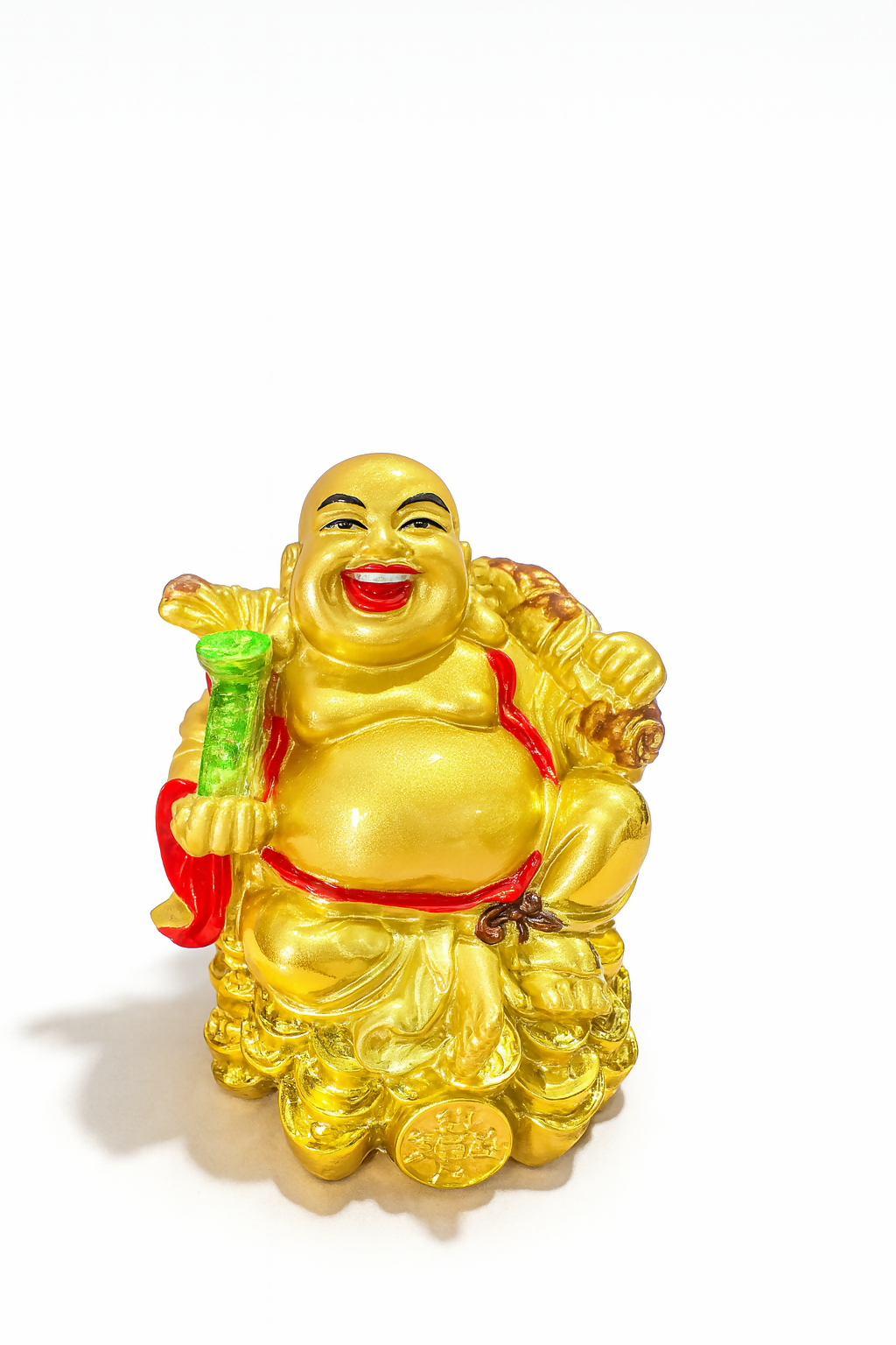 Golden Laughing Buddha Feng Shui Showpiece with Ingot and Gold Sack | Wealth & Prosperity Idol for Home Décor, Office Desk & Gift Purpose | Premium Resin Finish