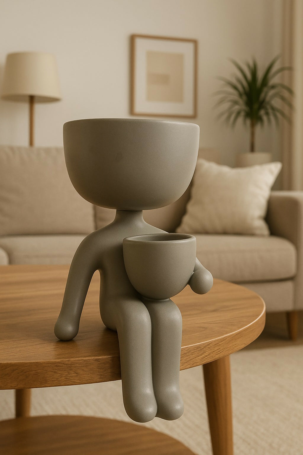 HOME DECOR Creative Human-Shaped Dual Planter Pot – Sitting Figurine Flower Pot for Tabletop Decor, Home, Office, Desk, Balcony – Cute Resin Planter for Succulents, Cactus & Faux Plants (Head & Lap Pots)