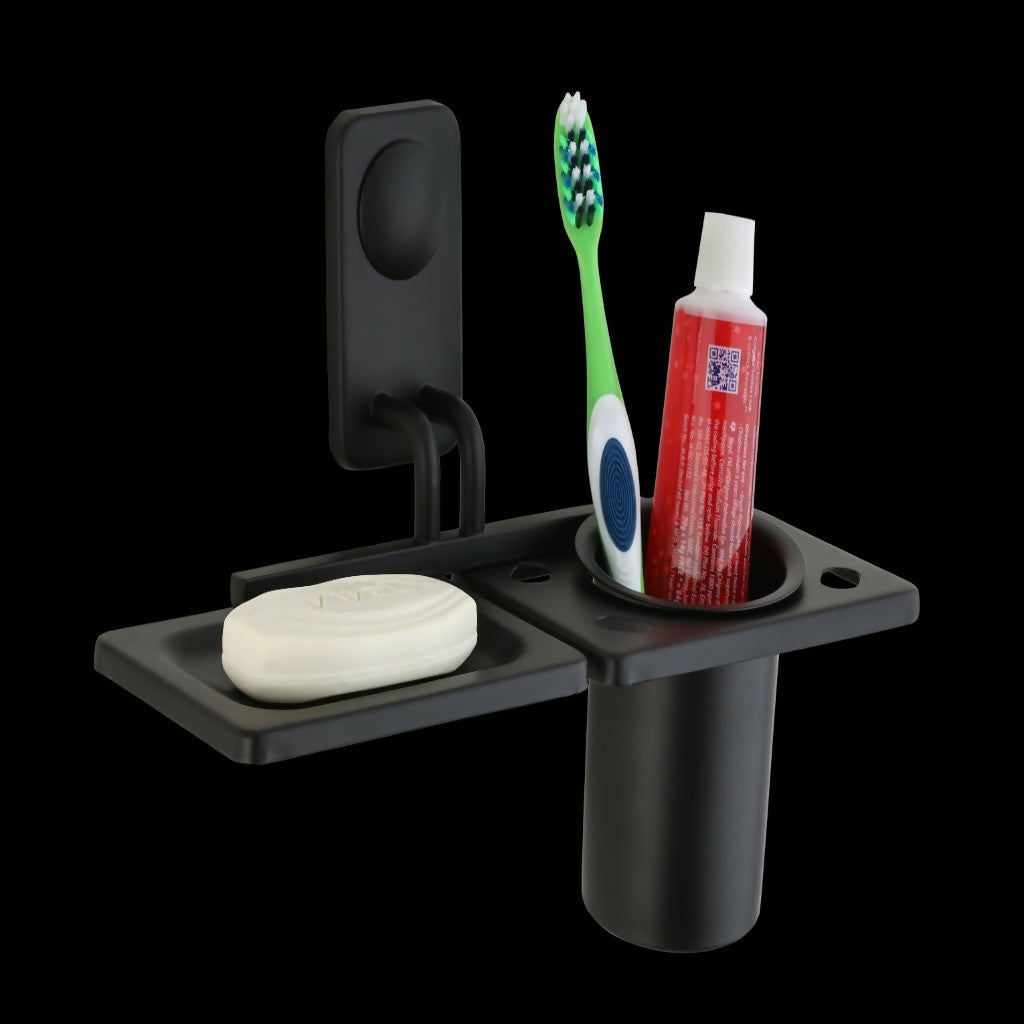 STAINLESS STEEL 1010 BLACK SOAP DISH WITH TUMBLER HOLDER
