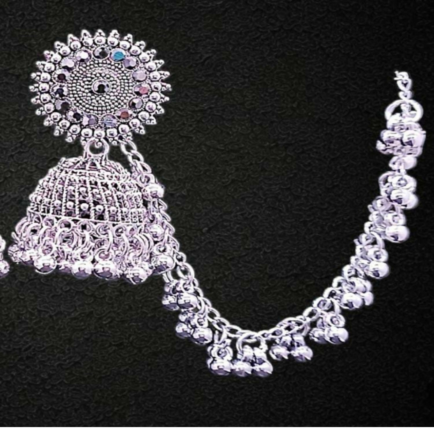 Stylish Fancy Traditional Pearl Jhumka Earrings Navaratri Special Earrings Jhumka With Hair Chain For Women