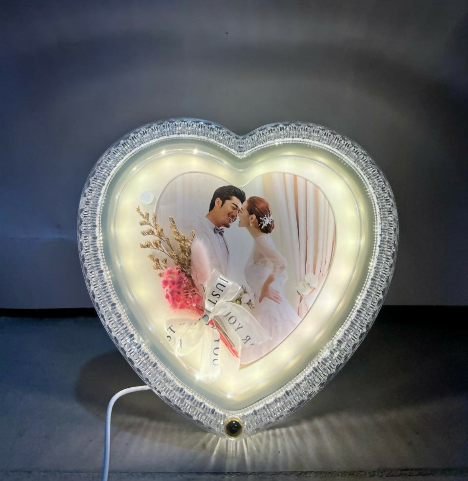 Heart Shape LED Photo Frame with Wedding Theme | Romantic Couple Night Light with Customized Picture | Decorative Love Lamp for Bedroom, Anniversary, Valentine’s Day, Wedding Gift for Husband Wife