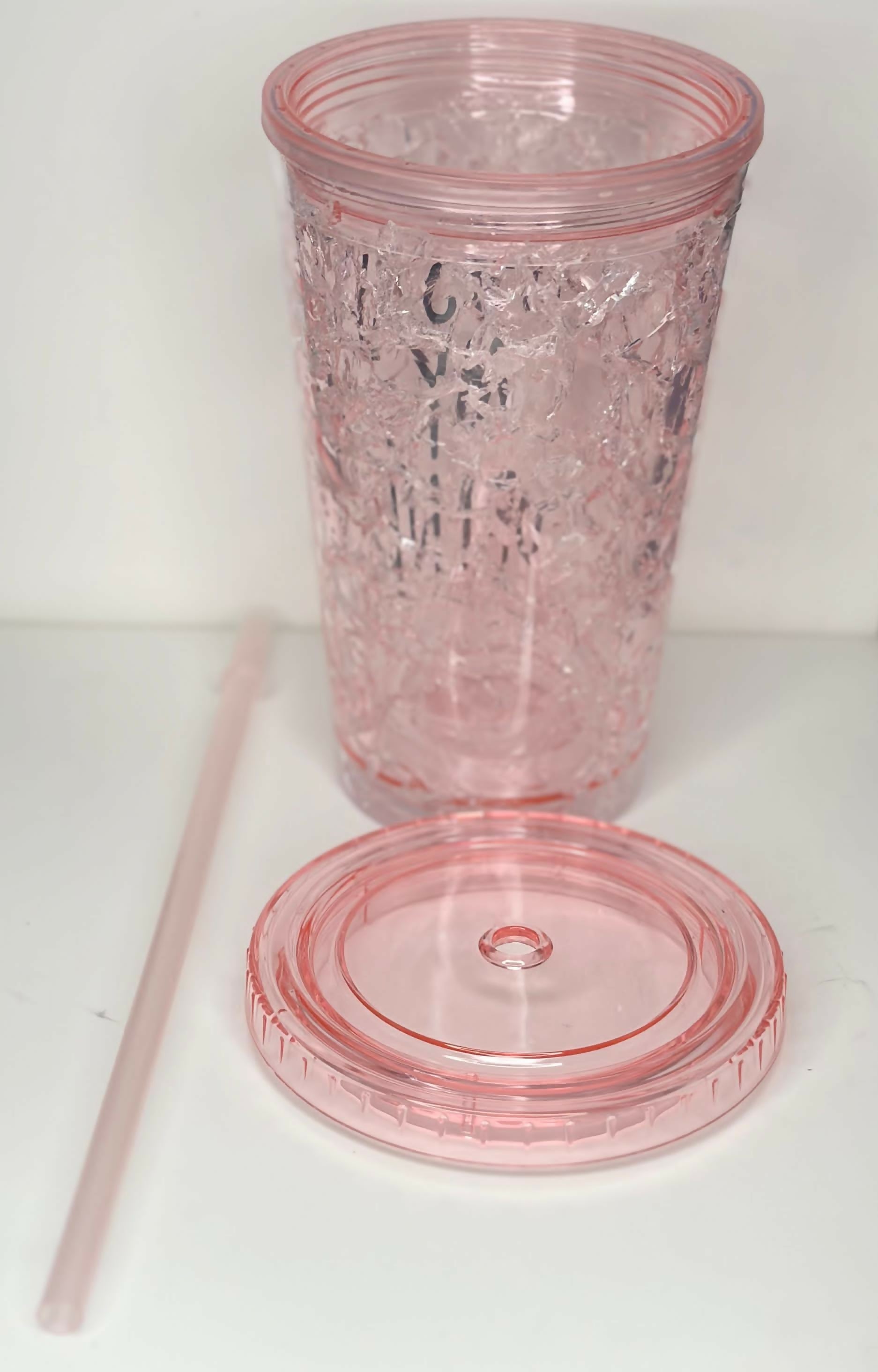 Pink Double-Wall Ice Crystal Tumbler with Straw – 500ml BPA-Free Sipper Cup with “THIS IS MY DRINK” Text – Reusable & Insulated for Cold Beverages, Travel & Office Use