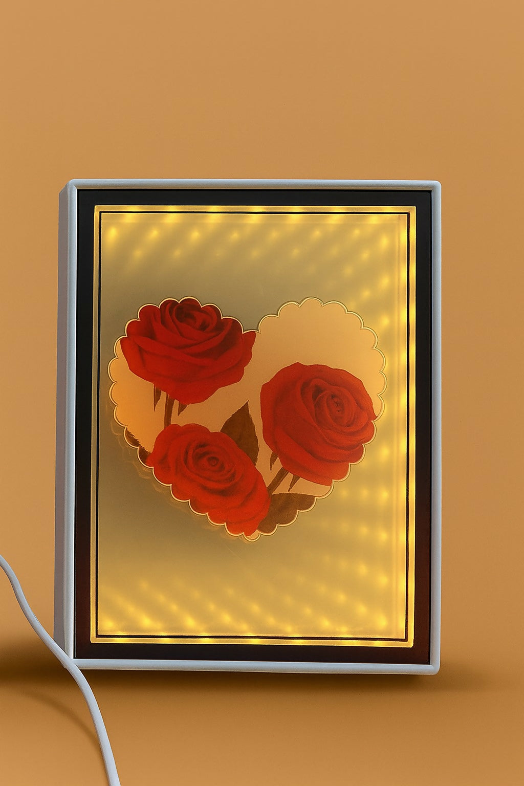 LED Rectangle Photo Frame with Heart-Shaped Rose Design | Glowing Decorative Light Frame for Bedroom, Living Room | Wedding, Anniversary, Valentine’s Day & Romantic Gifting