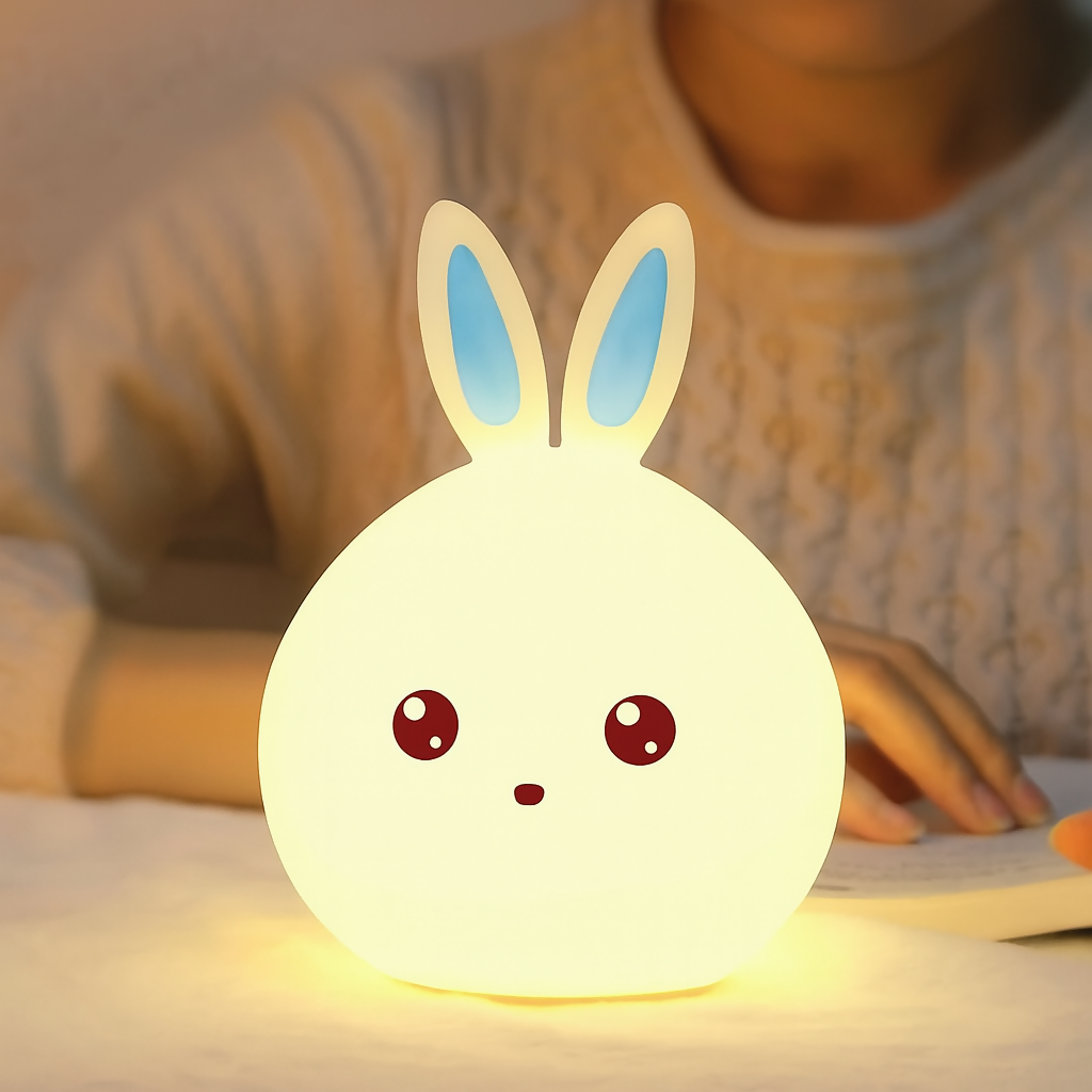 Multicolor Silicone LED Bunny Night Lamp for Kids – Soft Touch Sensor Cute Rabbit Lamp for Bedroom, Nursery, and Gifting – Rechargeable Bedside Light with 7 Color Changing Modes