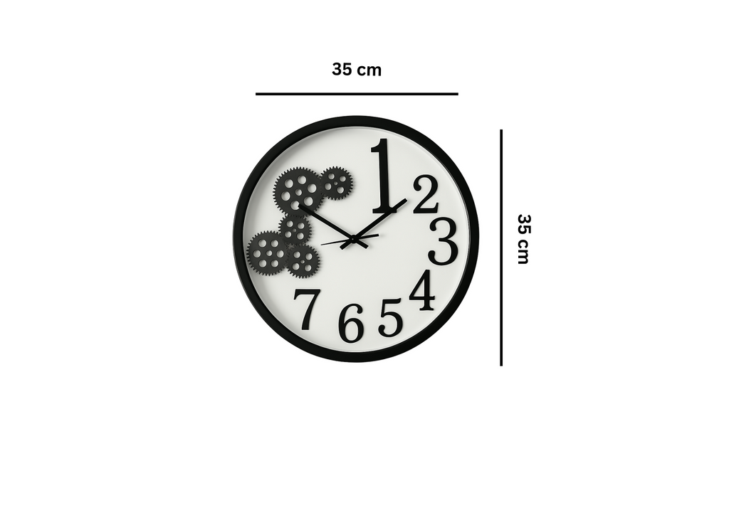 Modern Gear Wall Clock –Large Industrial Gear Wall Clock – Modern Black & White Round Decorative Timepiece with Exposed Cog Design – Silent Non-Ticking Quartz Movement for Living Room, Office, or Loft Decor