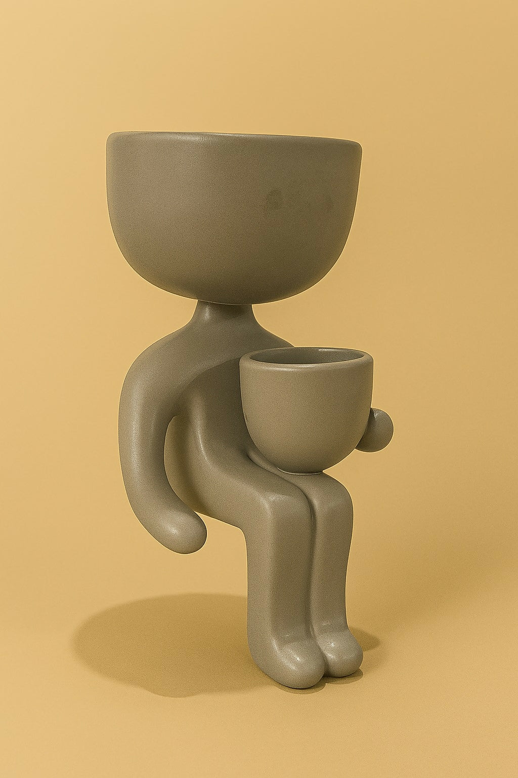 HOME DECOR Creative Human-Shaped Dual Planter Pot – Sitting Figurine Flower Pot for Tabletop Decor, Home, Office, Desk, Balcony – Cute Resin Planter for Succulents, Cactus & Faux Plants (Head & Lap Pots)