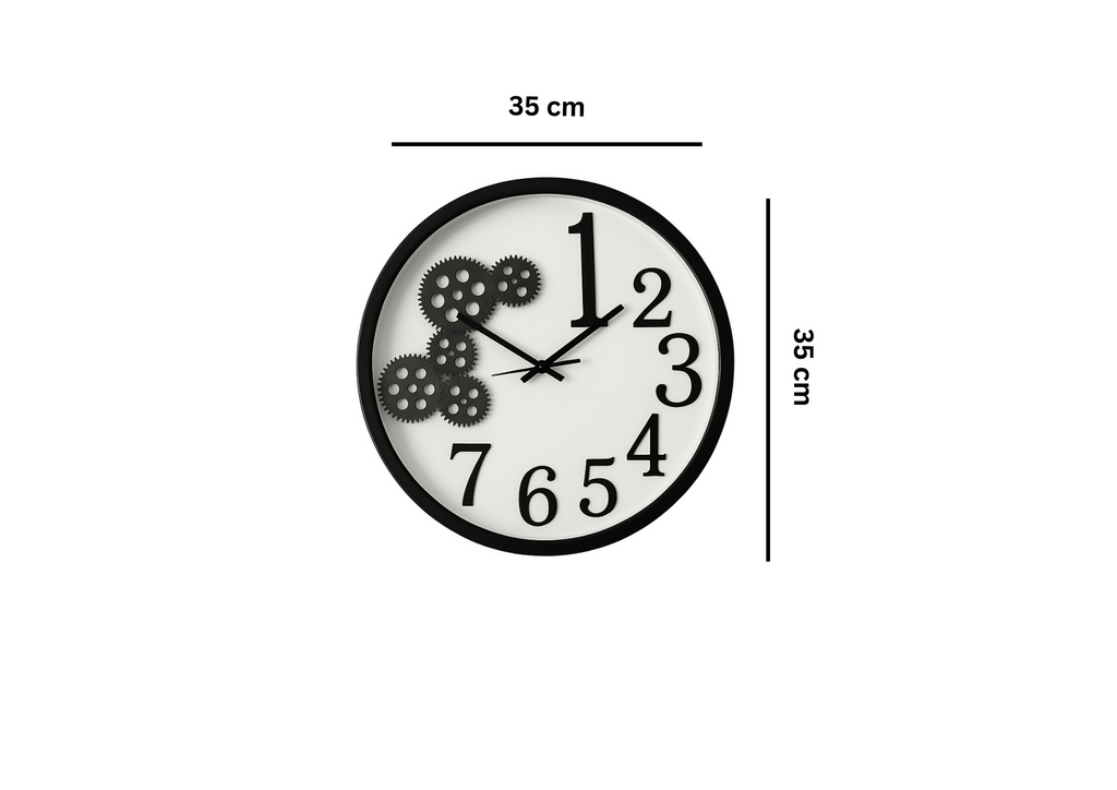 HOME DECOR Modern Industrial Wall Clock with Moving Gear Design – Black Frame Decorative Clock