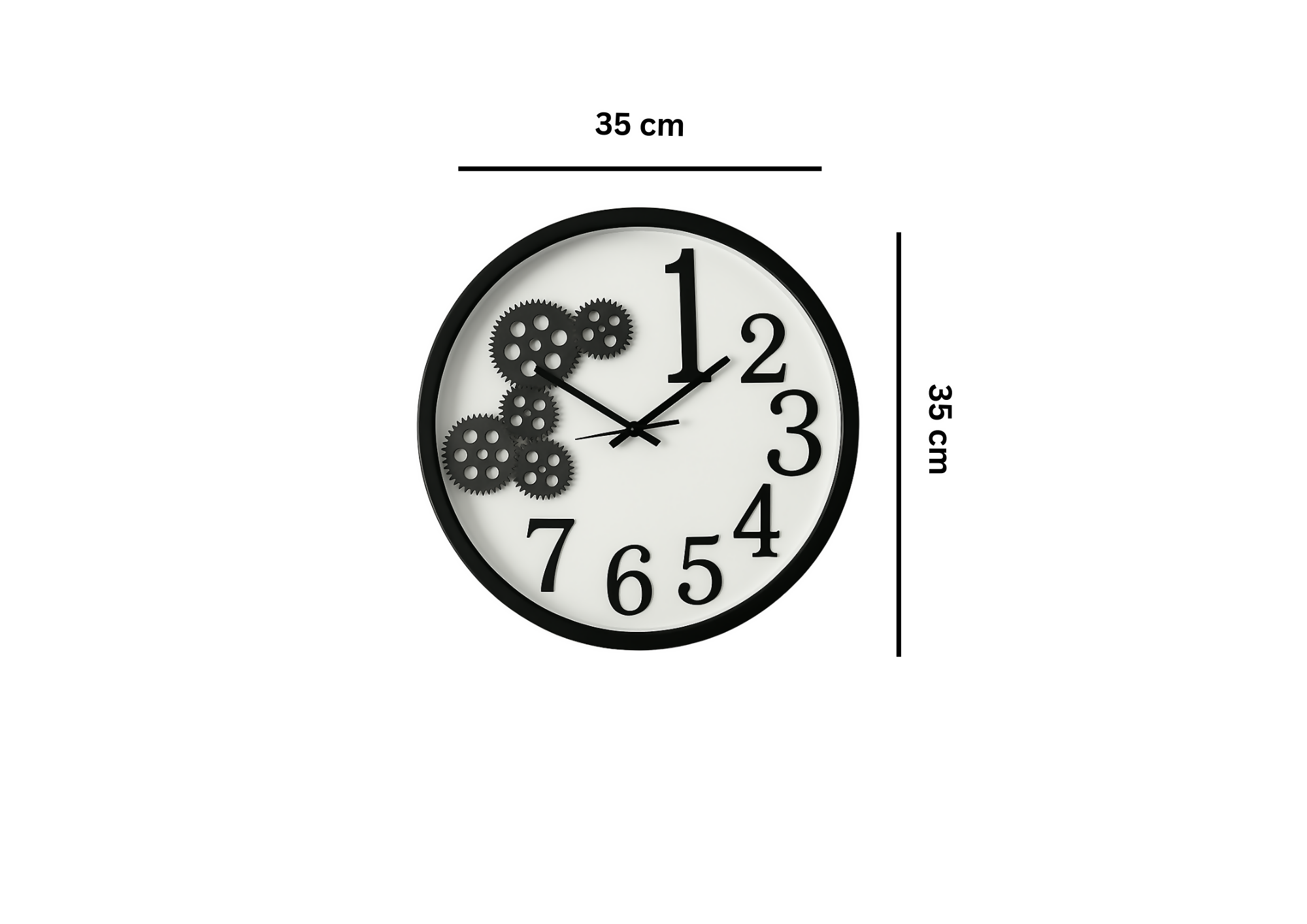HOME DECOR Modern Industrial Wall Clock with Moving Gear Design – Black Frame Decorative Clock