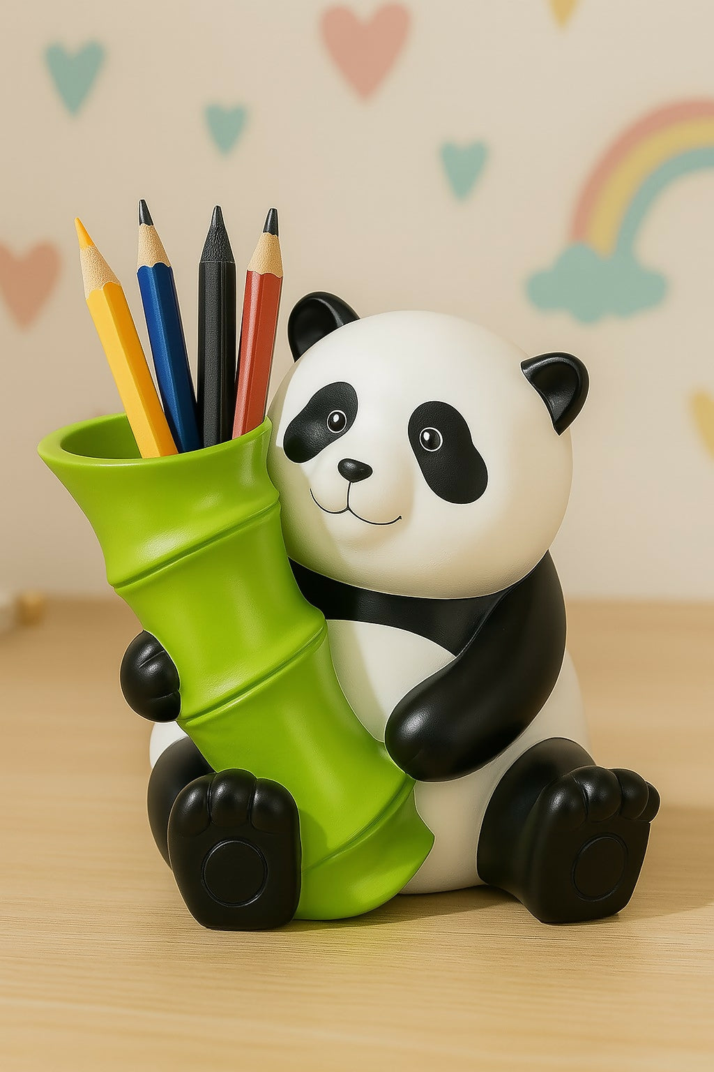 HOME DECOR Cute Panda Pencil Holder with Bamboo Design | Kids Desk Organizer for Stationery, Pens, Pencils | Cartoon Animal Pen Stand for Study Table, School, Office & Gifting