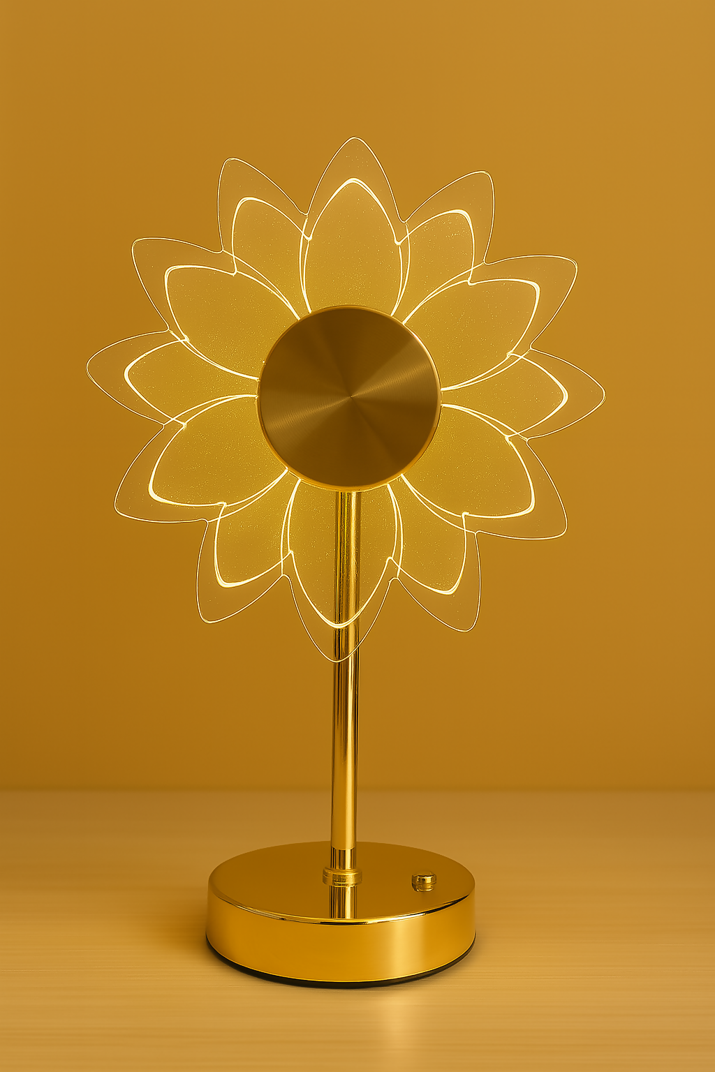 HOME DECOR Modern Golden Acrylic Sunflower LED Table Lamp for Home Decor | Decorative Rechargeable Desk Light with Touch Control | Elegant Night Lamp for Bedroom, Living Room & Office