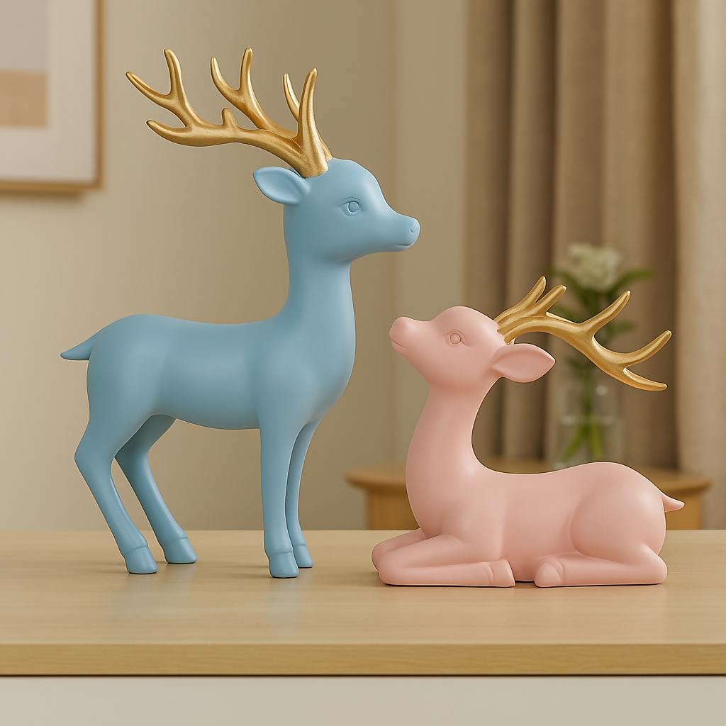 HOME DECOR Elegant Reindeer Couple Showpiece Set – Matte Finish Resin Deer Statues