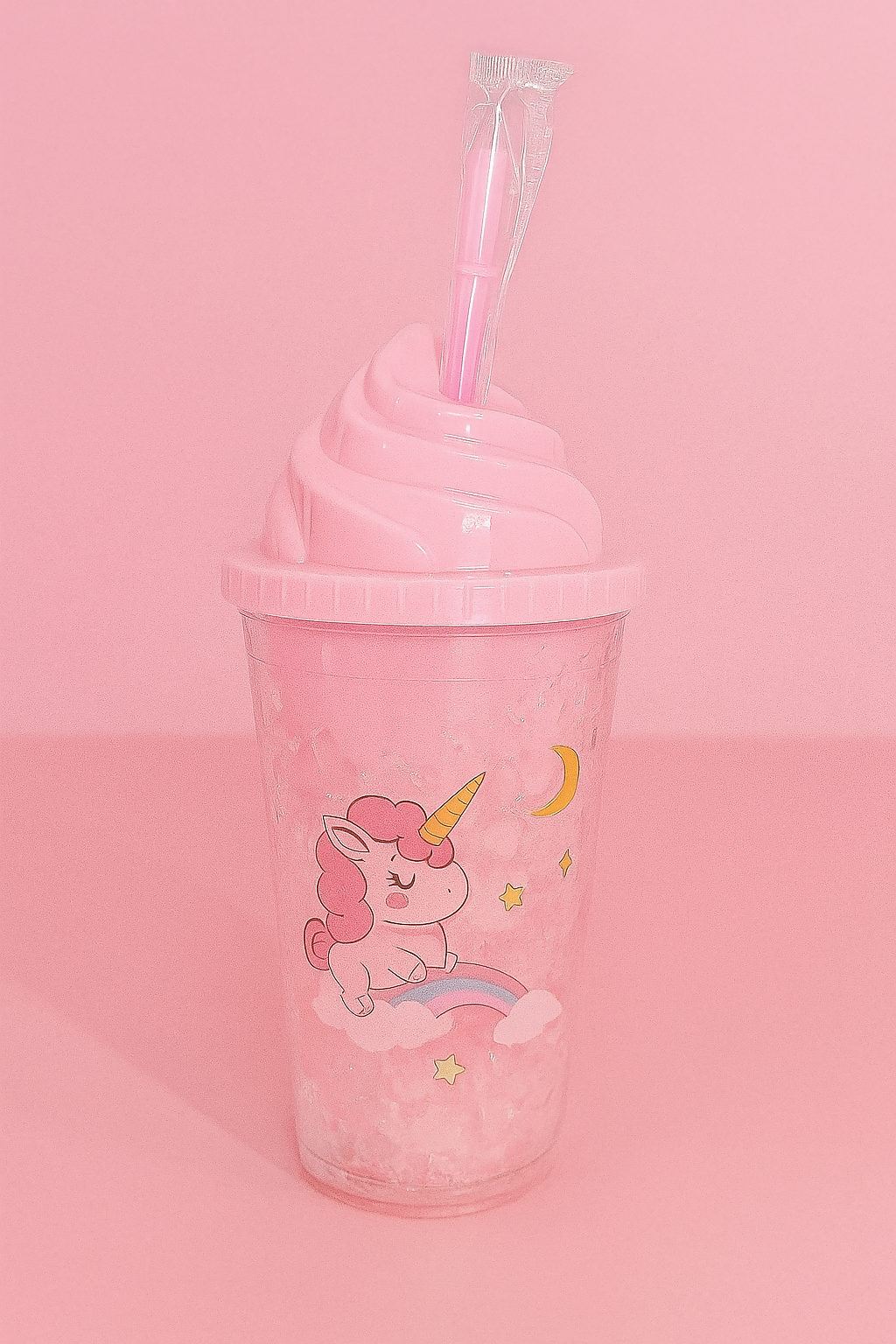 Magical Pink Unicorn Slush Cup with Swirl Top Lid – BPA-Free Reusable Tumbler with Straw, Glittery Icy Drink Holder with Rainbow, Moon & Star Design – Cute Aesthetic for Girls, Kids & Teens